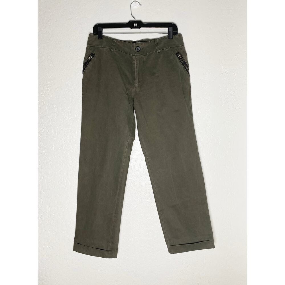 Women's Cotton Cuffed Olive Green Chinos Zippered Pockets Pants‎ Streetwear